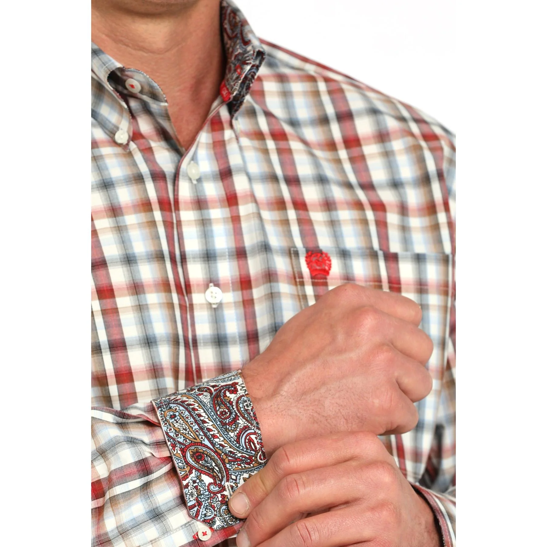 Cinch Men's Print Long Sleeve Plaid Shirt 725 - Cream - Image 2