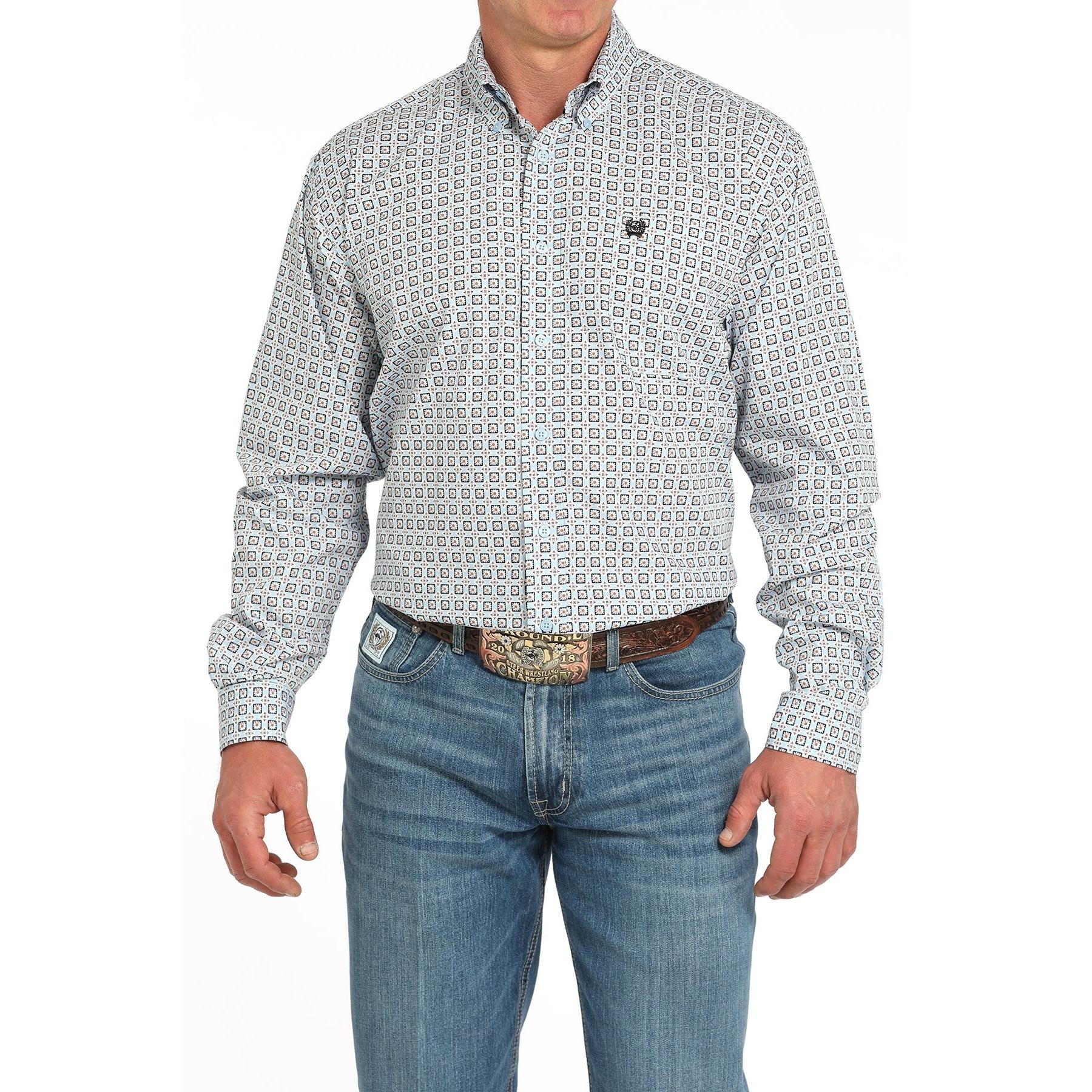 Cinch Men's Print Long Sleeve Print Shirt 725 - Light Blue