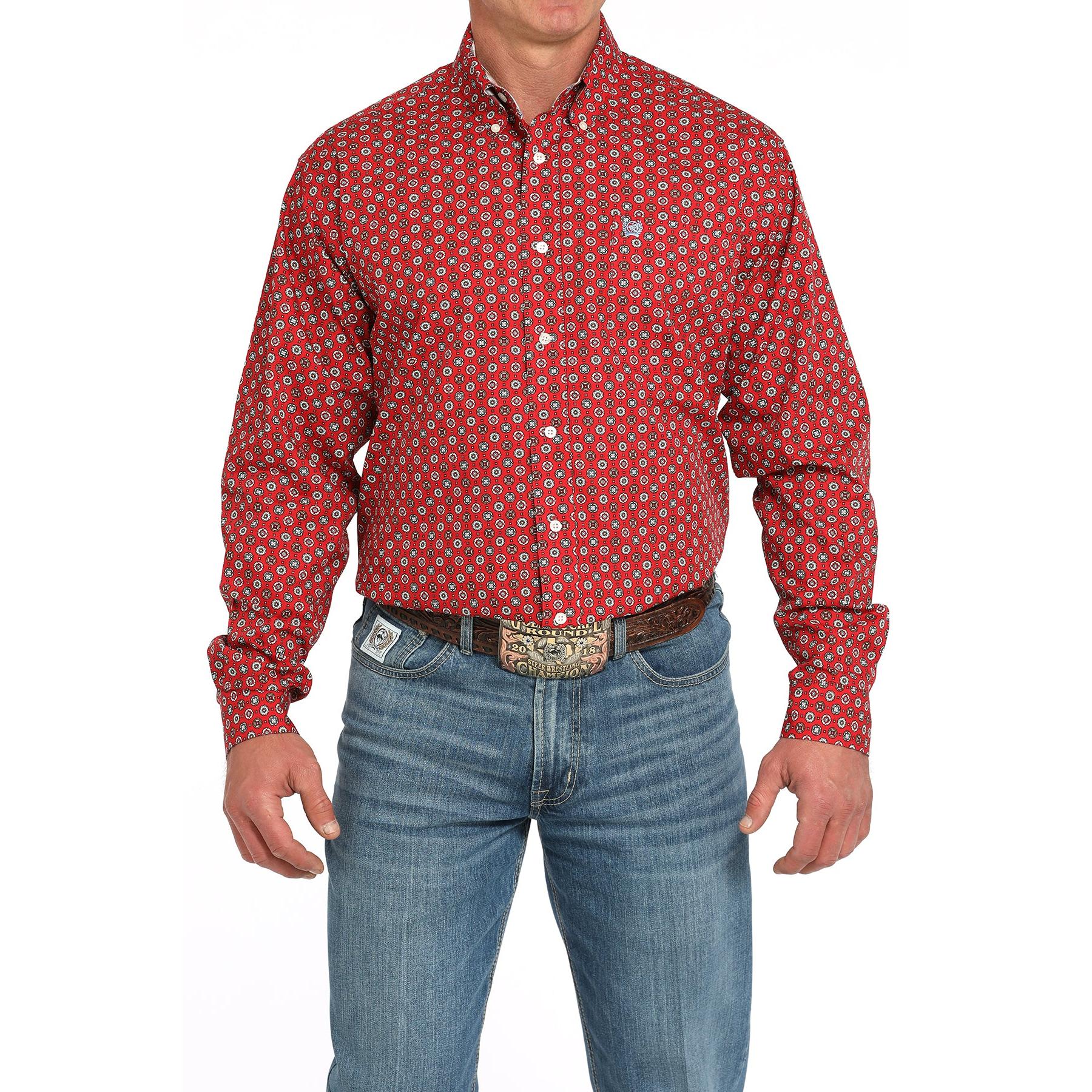 Cinch Men's Print Long Sleeve Print Shirt 725 - Red