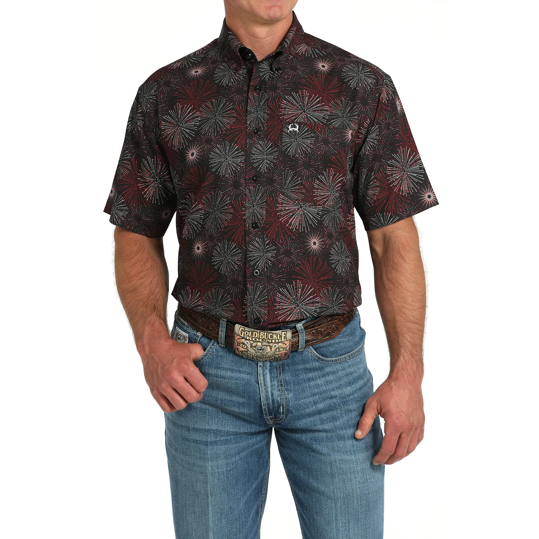 Cinch Men's Short Arenaflex Print Shirt-Black