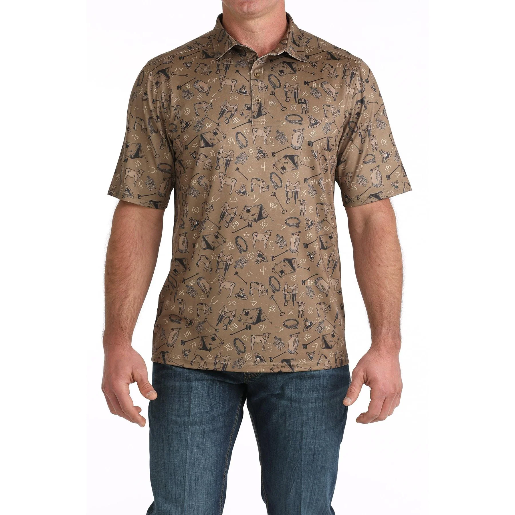 Cinch Men's Short Sleeve Arenaflex Polo- Brown