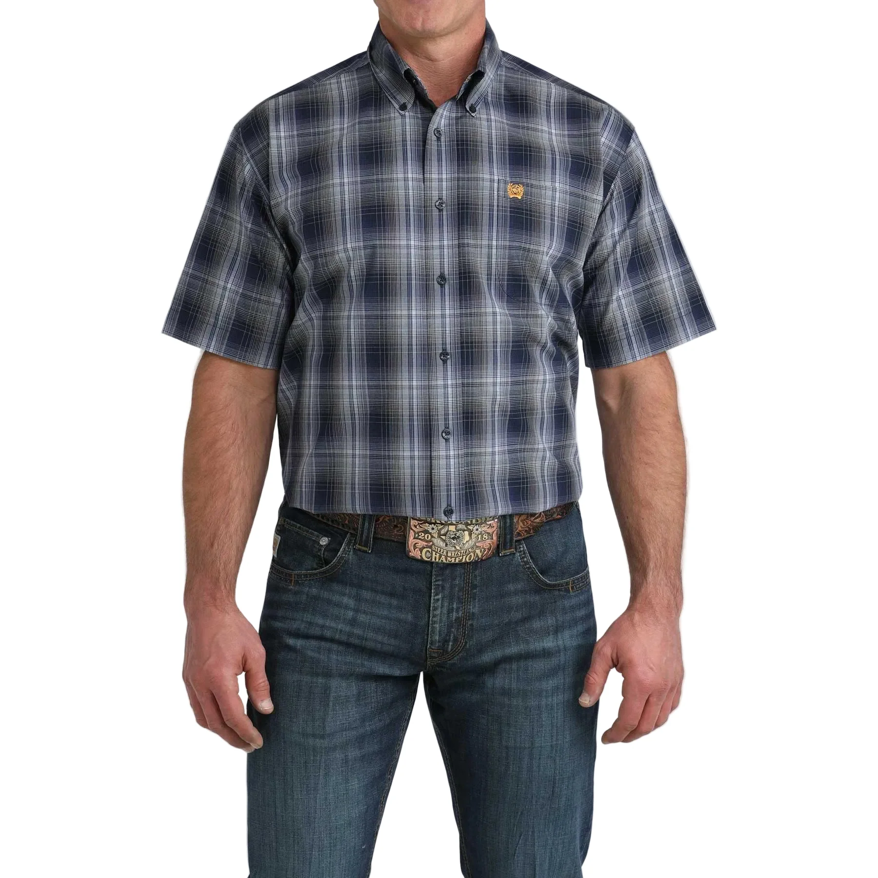 Cinch Men's Short Sleeve Plaid Western Shirt -Navy