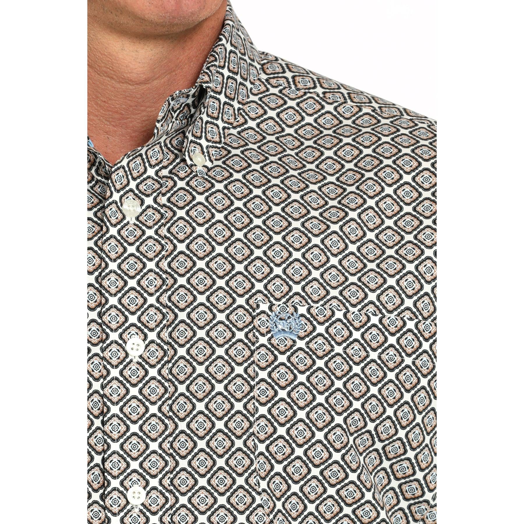 Cinch Men's Short Sleeve Print Shirt 725  - Cream - Image 2
