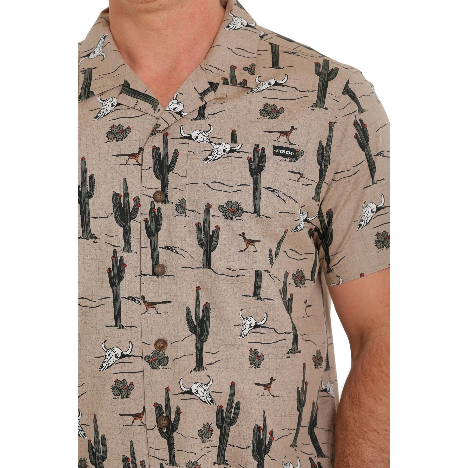 Cinch Men's Cactus Print Short Sleeve Camp Shirt - Khaki - Image 4
