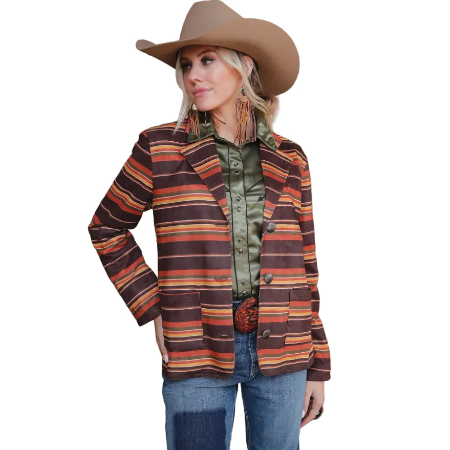 Cinch Women's Boyfriend Fit Stripe Blazer - Brown