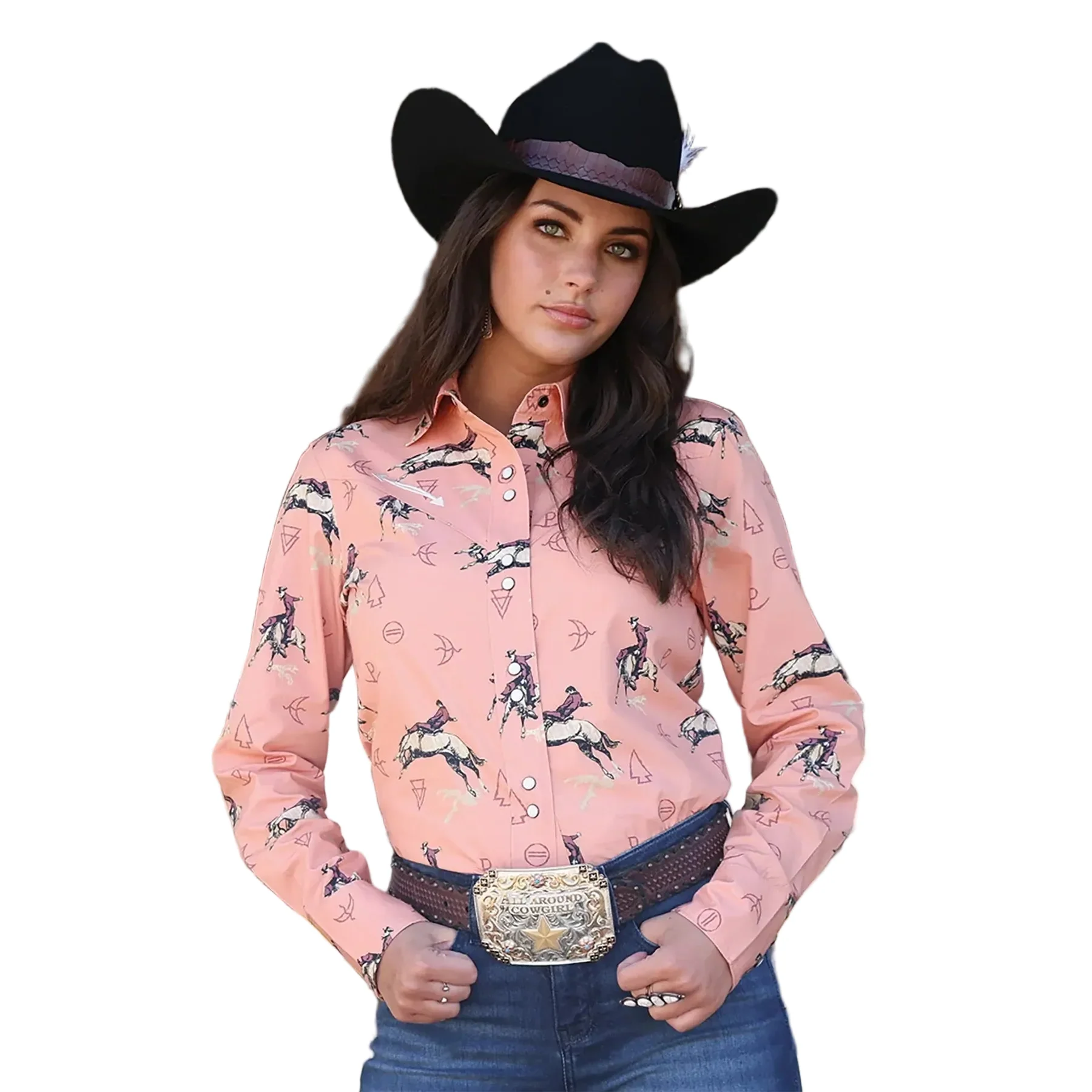 Cinch Women's Bucking Bronco Long Sleeve Shirt - Coral