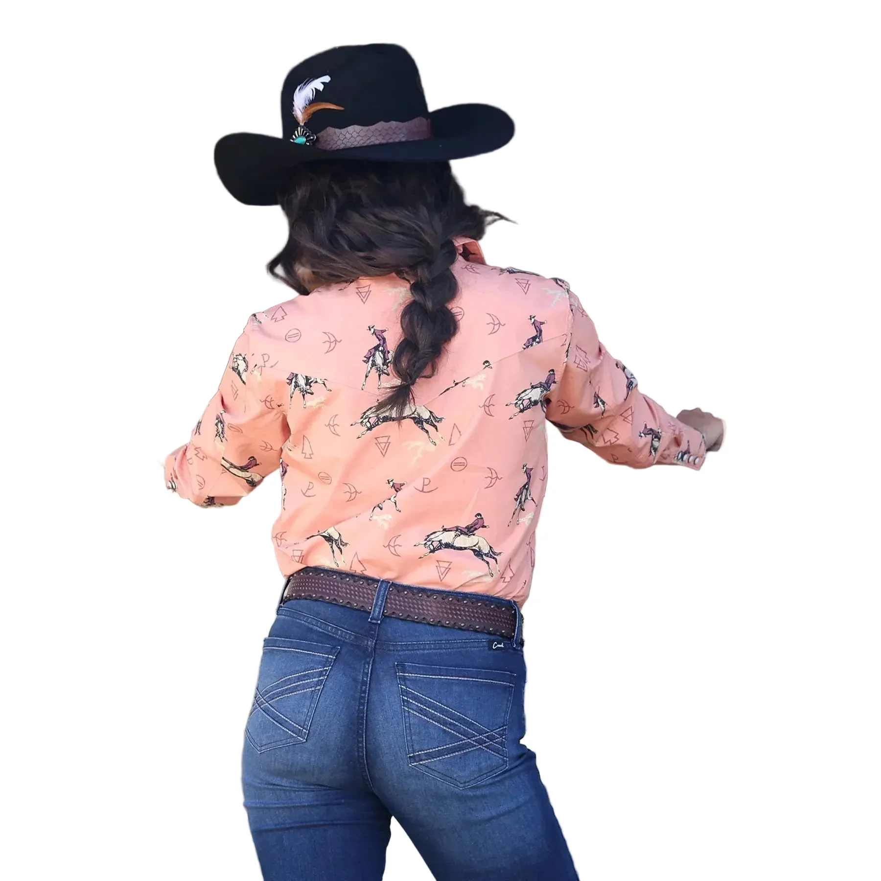 Cinch Women's Bucking Bronco Long Sleeve Shirt - Coral - Image 2