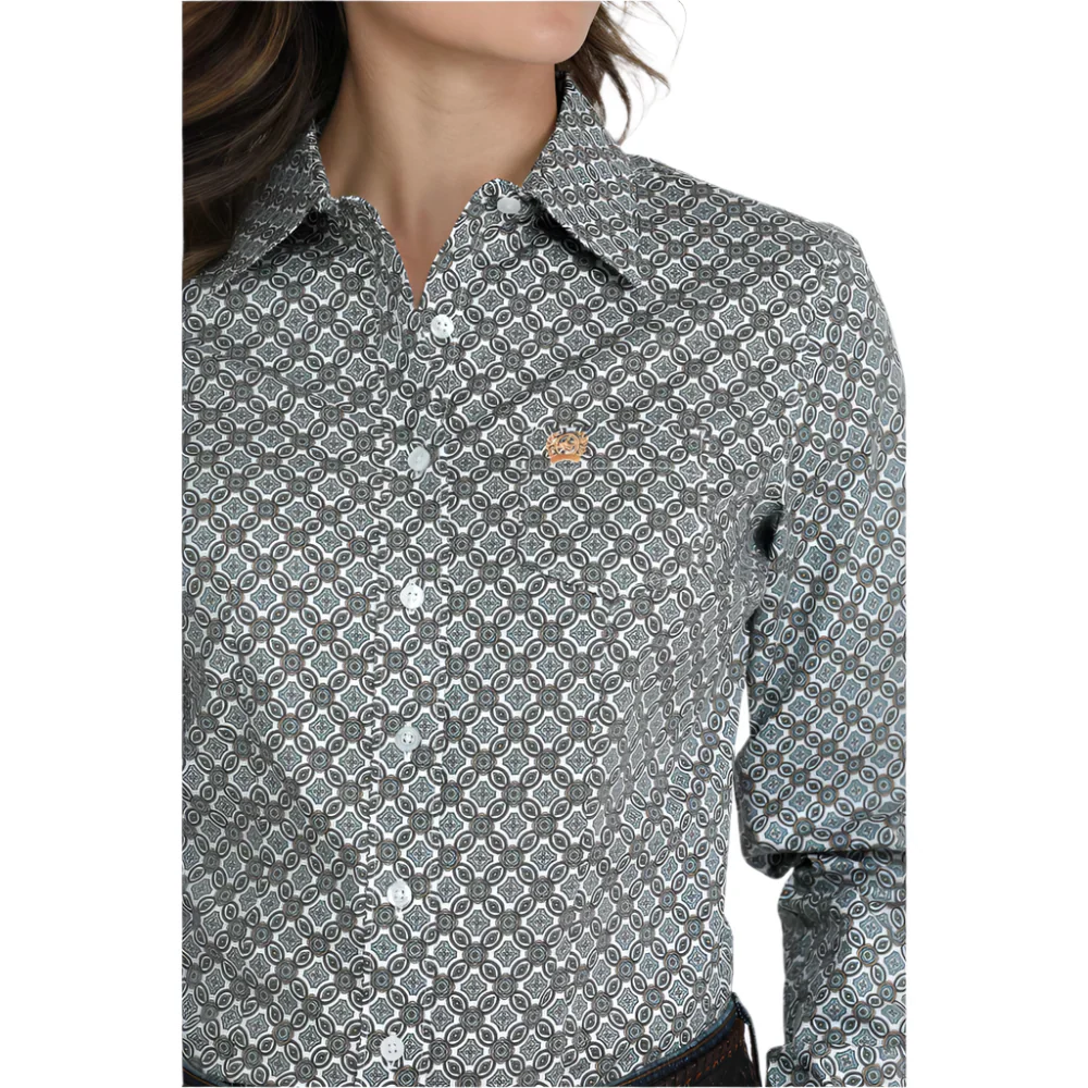 Cinch Women's Button Up Western Print Long Sleeve Shirt - White - Image 2