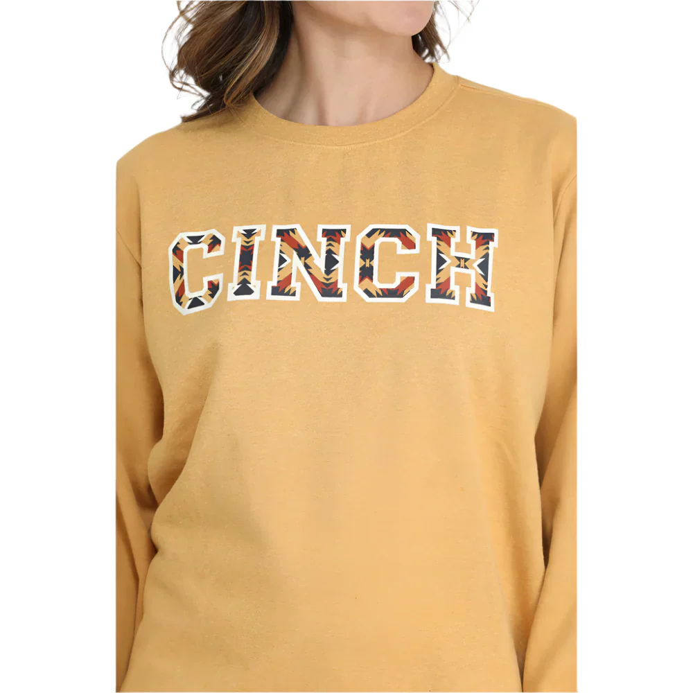 Cinch Women's Long Sleeve Logo Sweatshirt- Gold - Image 2