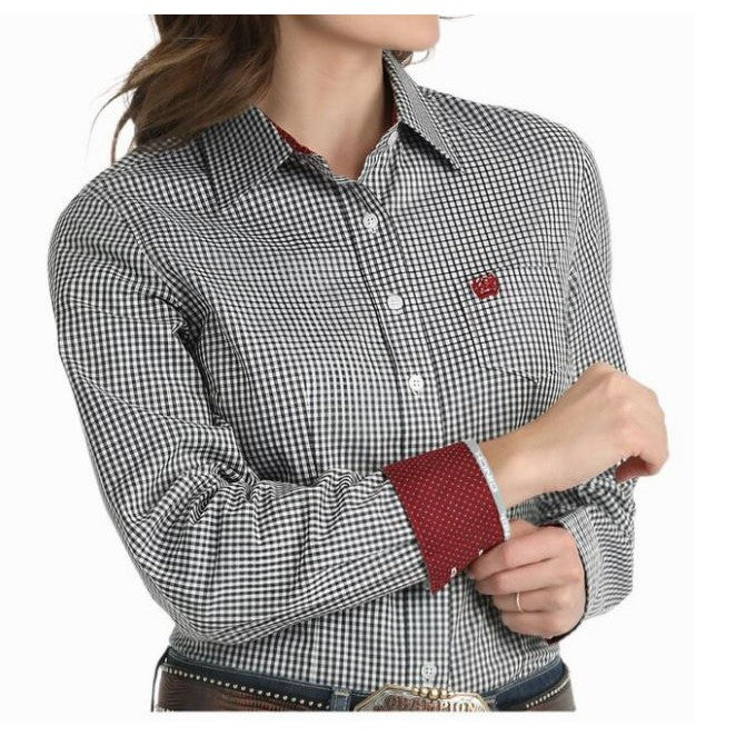 Cinch Women's Long Sleeve Plaid Shirt - Black & White - Image 2