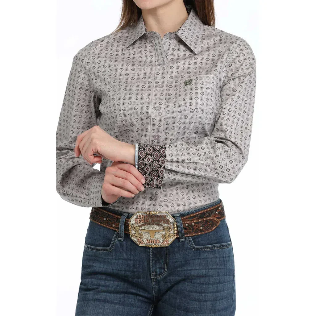 Cinch  Women's Medallion Print Long Sleeve Print Shirt - Lilac