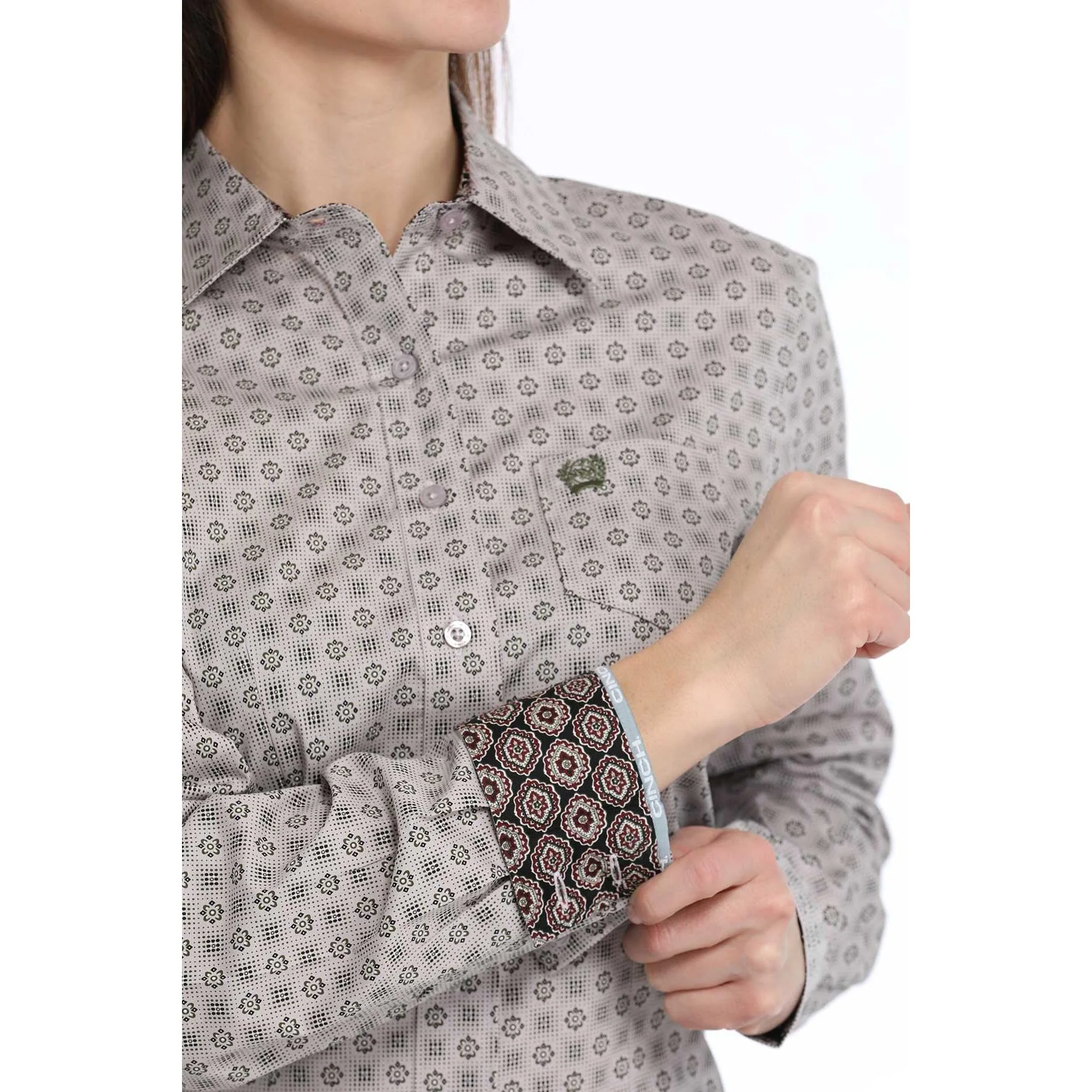 Cinch  Women's Medallion Print Long Sleeve Print Shirt - Lilac - Image 2