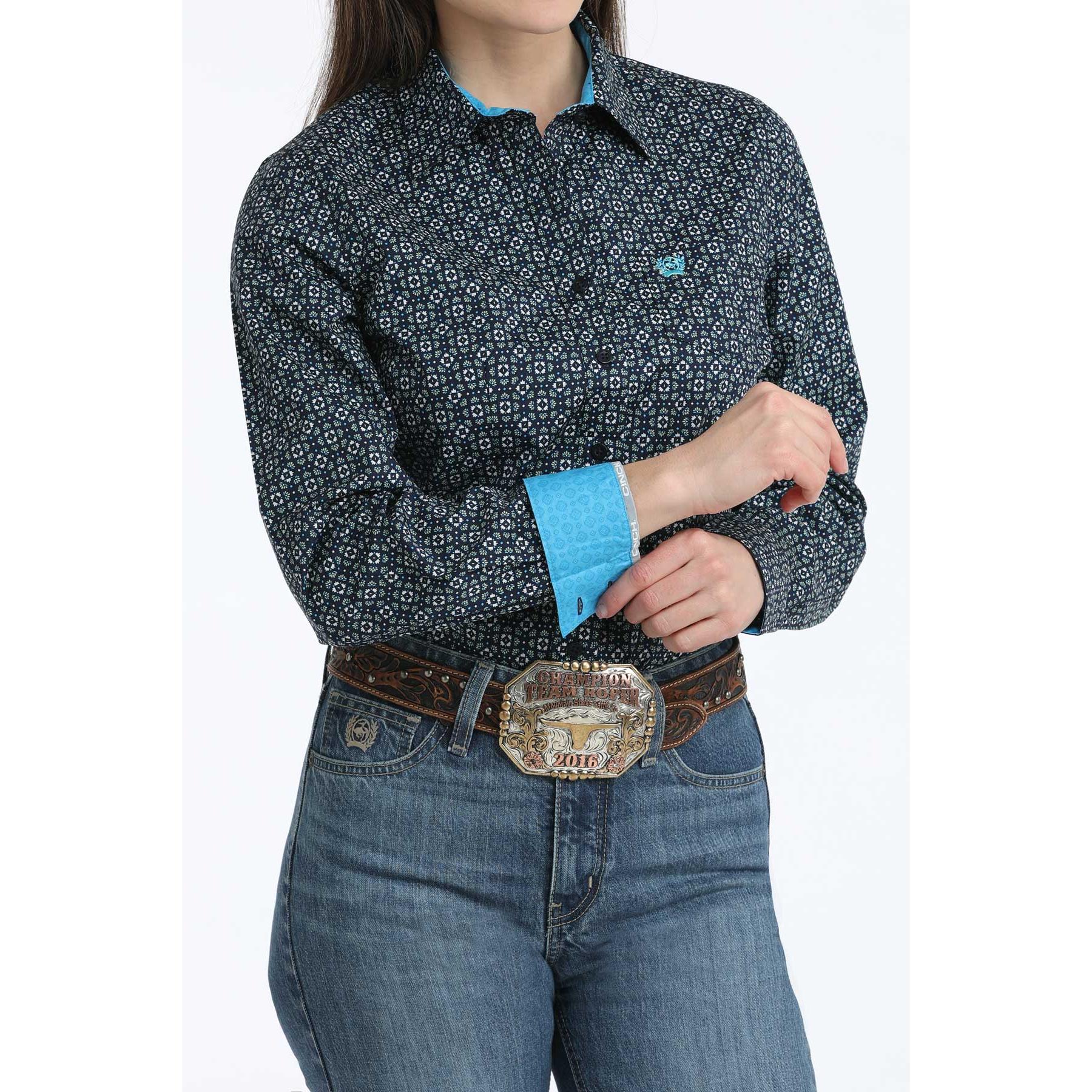 Cinch Women's Long Sleeve Print Shirt - Navy - Image 2
