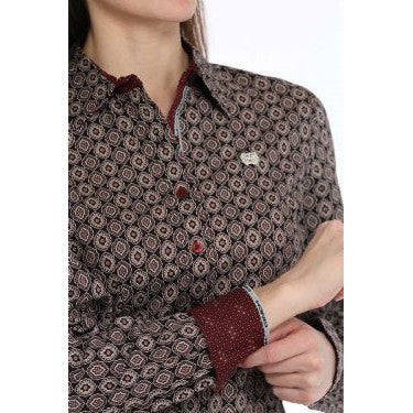 Cinch  Women's Medallion Print Button Down Long Sleeve Shirt  -  Black - Image 3