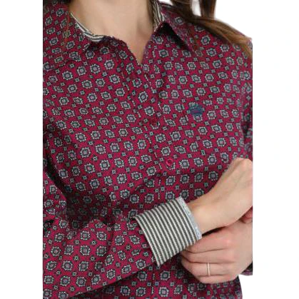 Cinch Women's Long Sleeve Western Shirt-Burgundy - Image 3