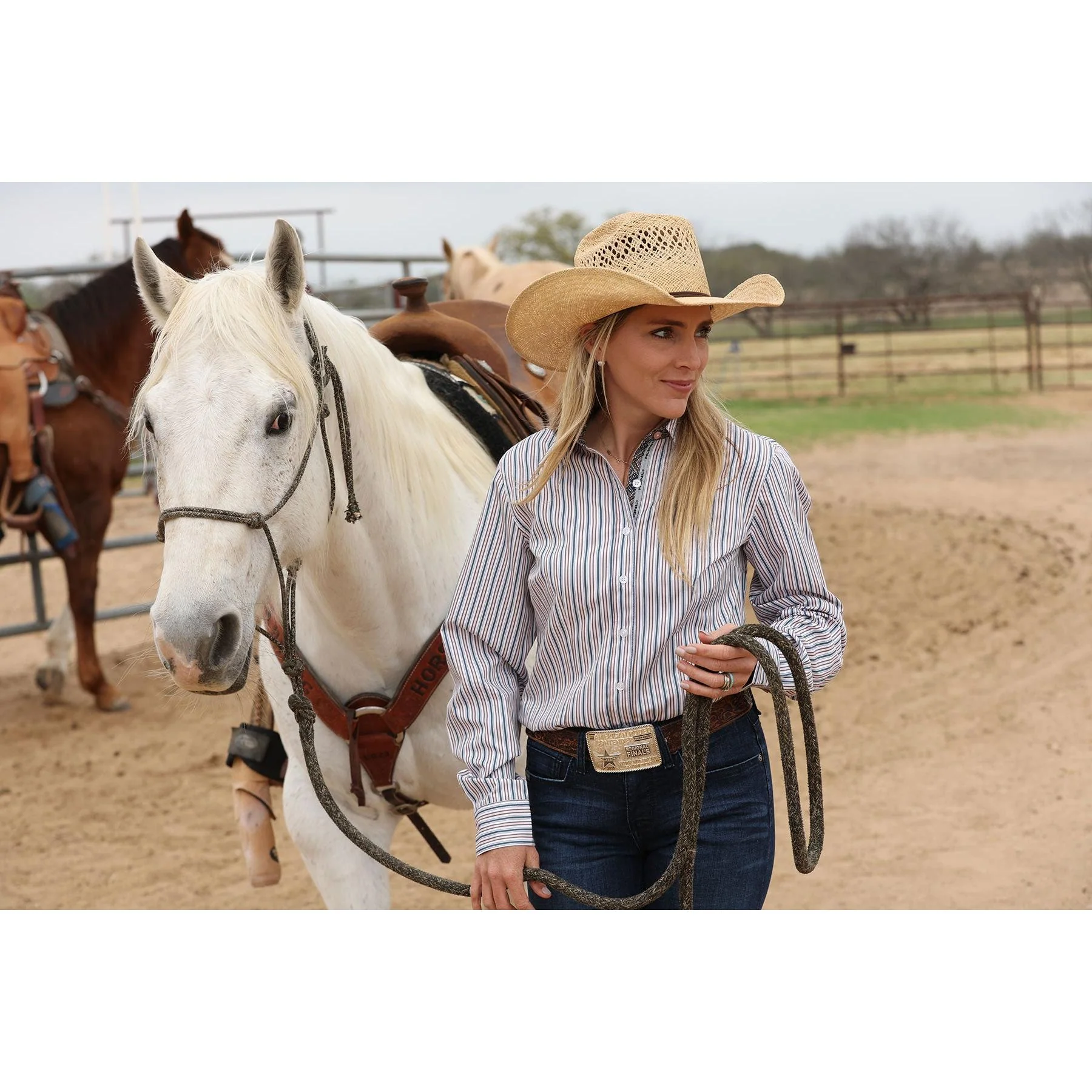 Cinch Women's Long Sleeve Stripe Shirt - White