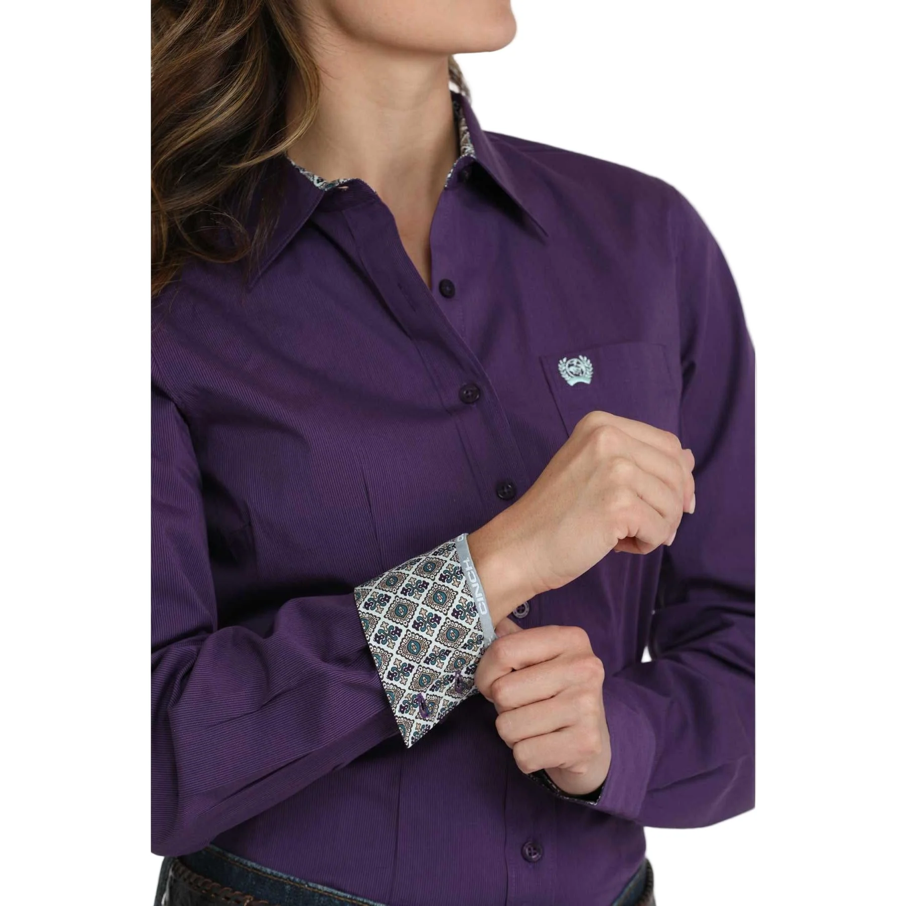 Cinch Women's Long Sleeve Striped Western Shirt - Purple - Image 2