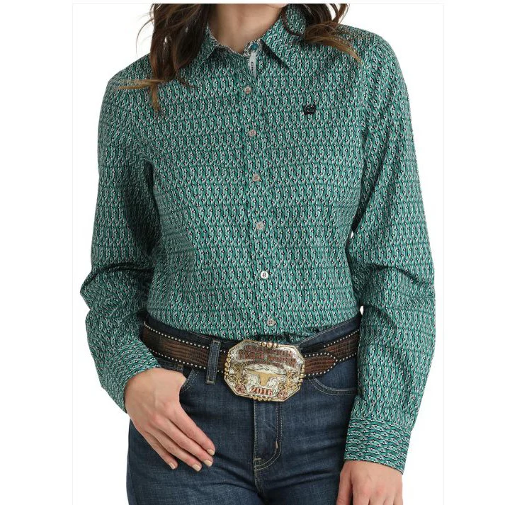 Cinch Women's  Long Sleeve Western Print Shirt- Teal - Image 2