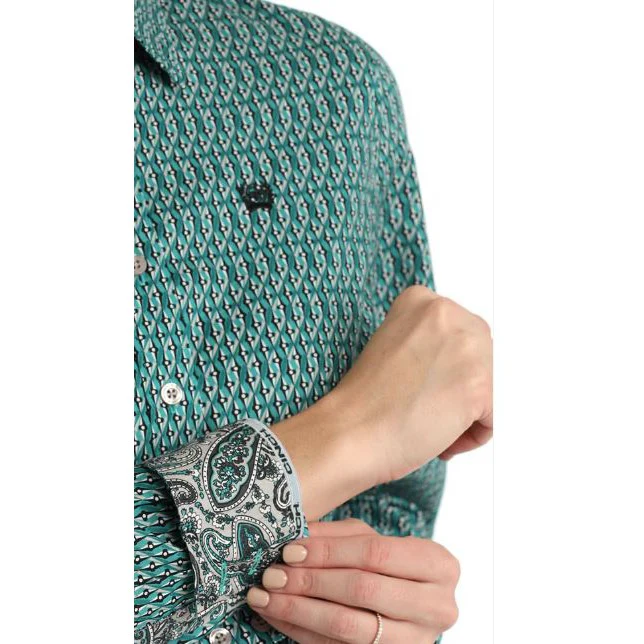 Cinch Women's  Long Sleeve Western Print Shirt- Teal - Image 3