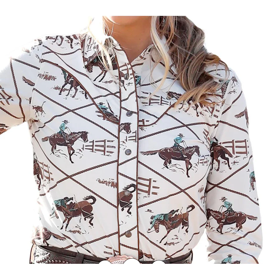 Cinch Women's Long Sleeve Western Shirt- Cream