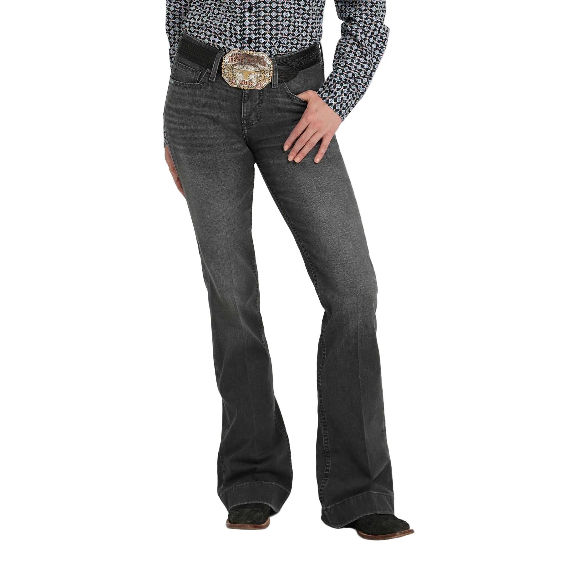 Cinch Women's Moderate Rise Lynden Slim Trouser - Black - Image 3
