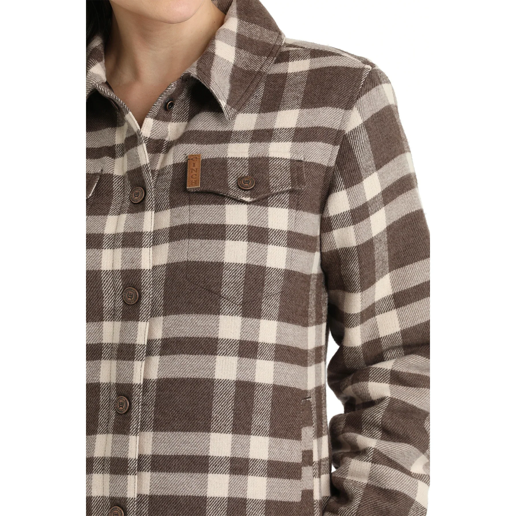 Cinch Women's Plaid Trucker Jacket - Grey/Brown - Image 2