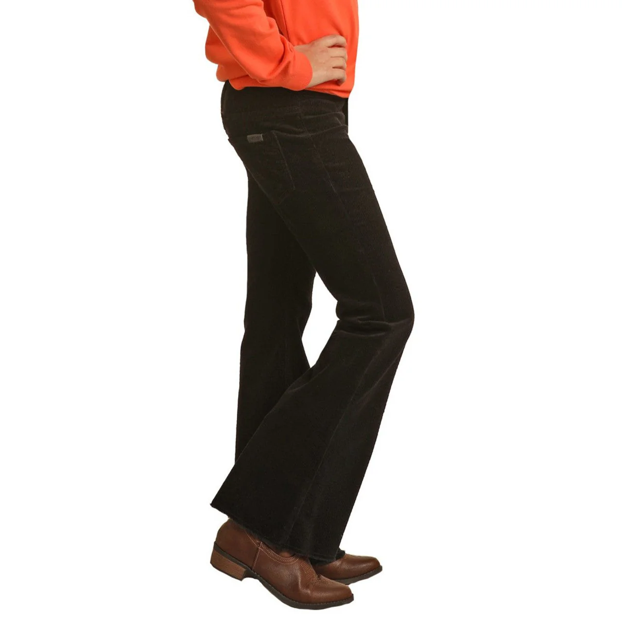 Rock & Roll Girl's Mid Rise Stretch Corduroy Flare Jeans - Black - Image 3