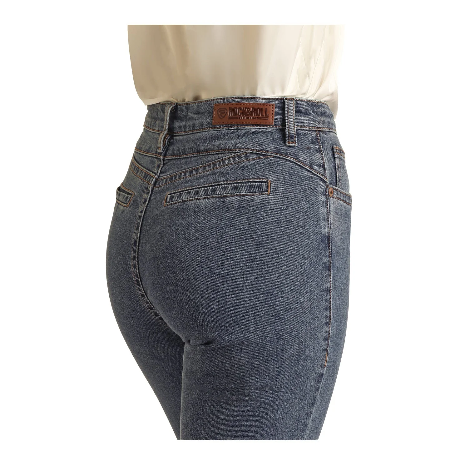 Rock & Roll Women's High Rise Trouser Jeans/Welt Pocket - Medium Wash - Image 4