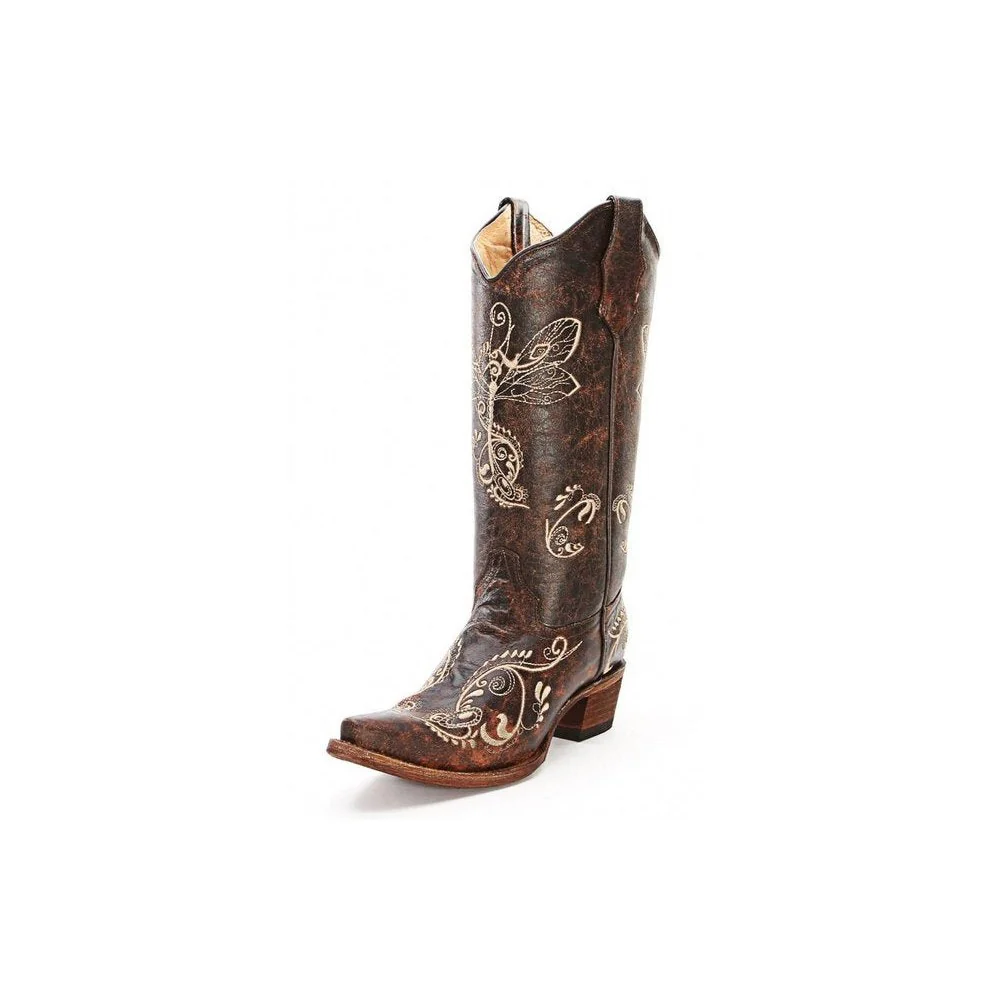 Corral Women's Dragonfly Western Boot - Distressed Brown