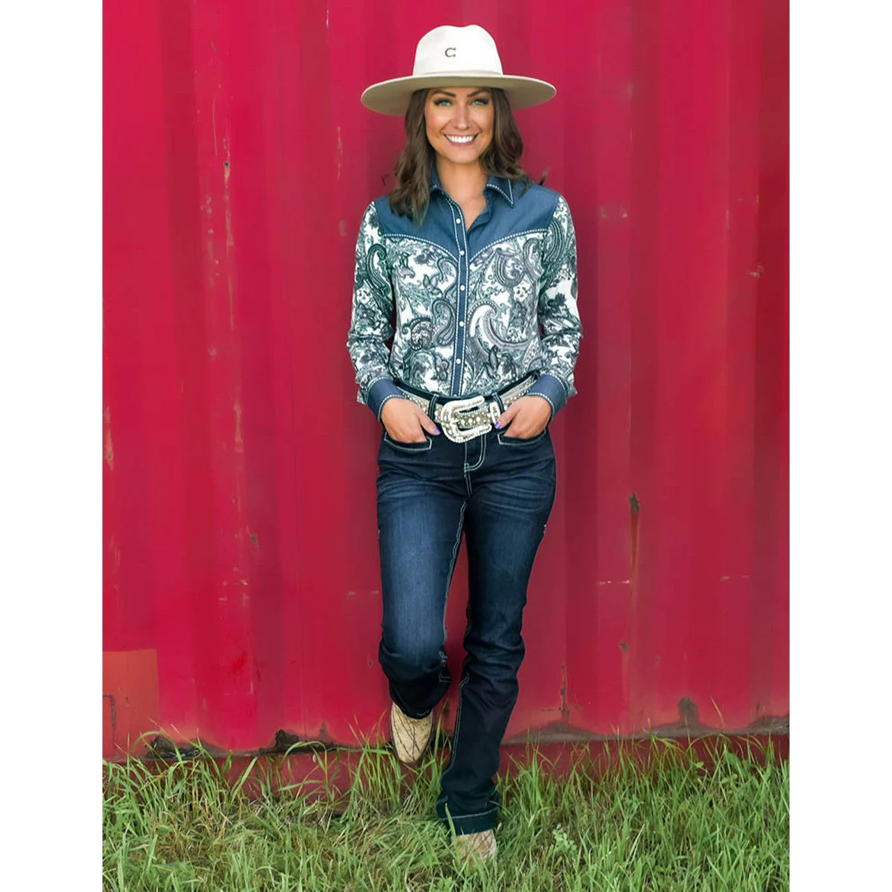 Cowgirl Tuff Boot Stitch Trouser Jeans - Dark Wash - Image 4