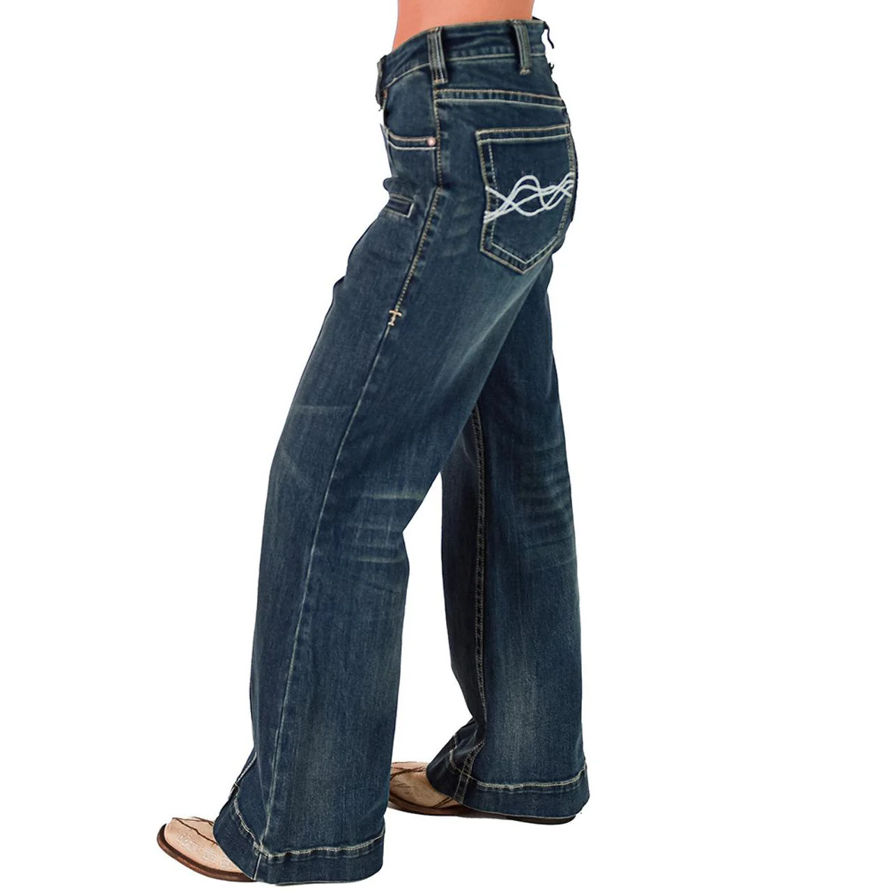 Cowgirl Tuff Women's DFMI Wide Leg Trouser Jeans- Medium Wash - Image 3
