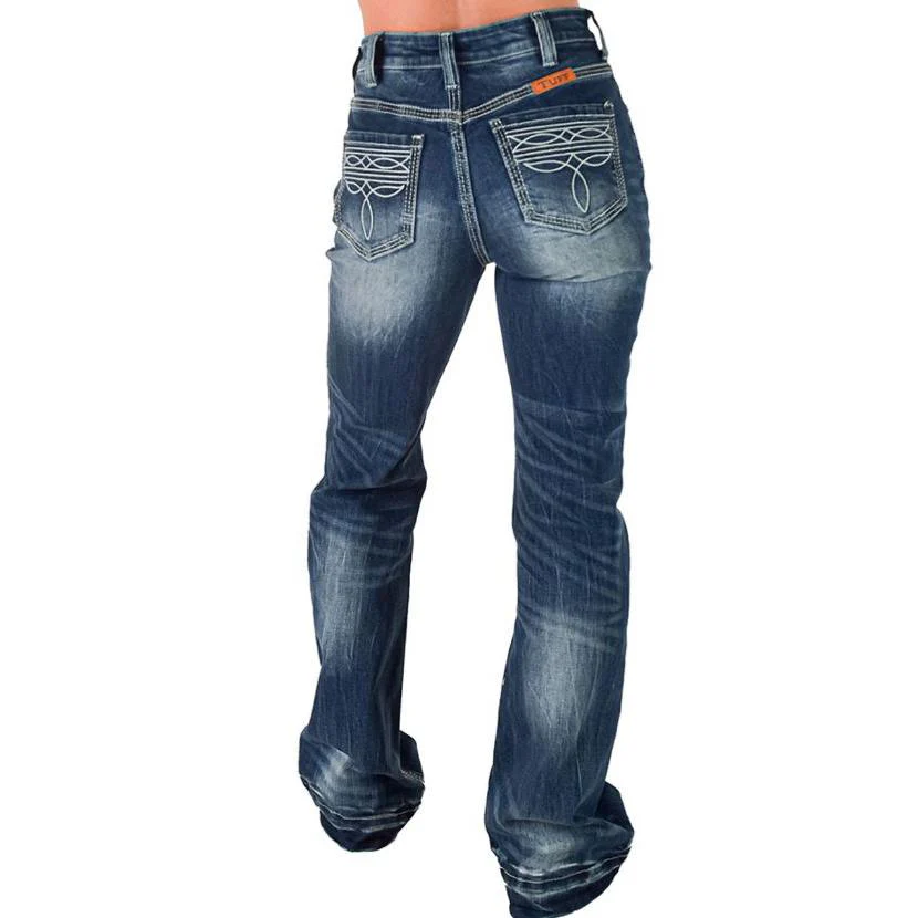Cowgirl Tuff Women's High Waist  Boote Trouser- Medium Wash - Image 2