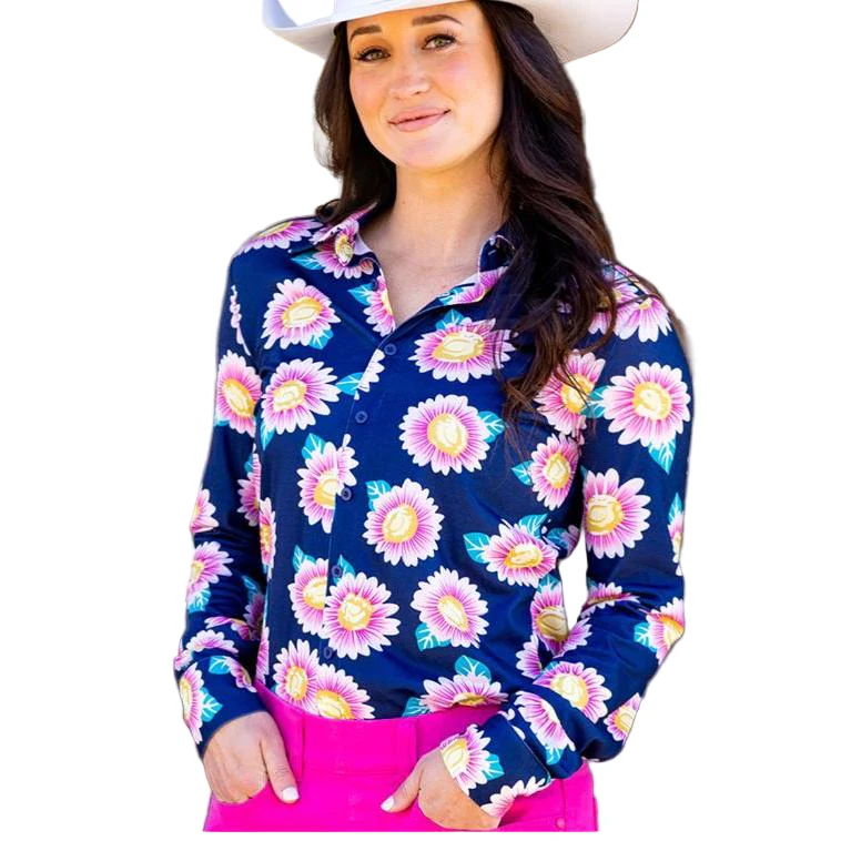 Cowgirl Tuff Women's Long Sleeve Button Up Western Print Shirt- Multi