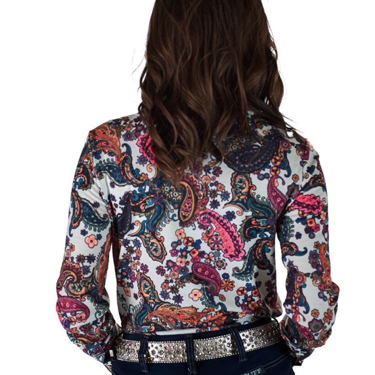 Cowgirl Tuff Women's Long Sleeve Paisley Stretch Jersey- Multi - Image 2