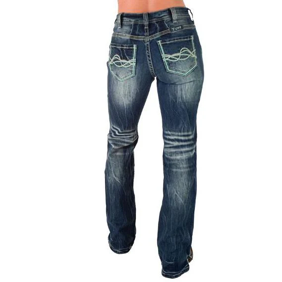 Cowgirl Tuff Women's Twisted Turquoise Bootcut Jeans-Medium Wash - Image 2