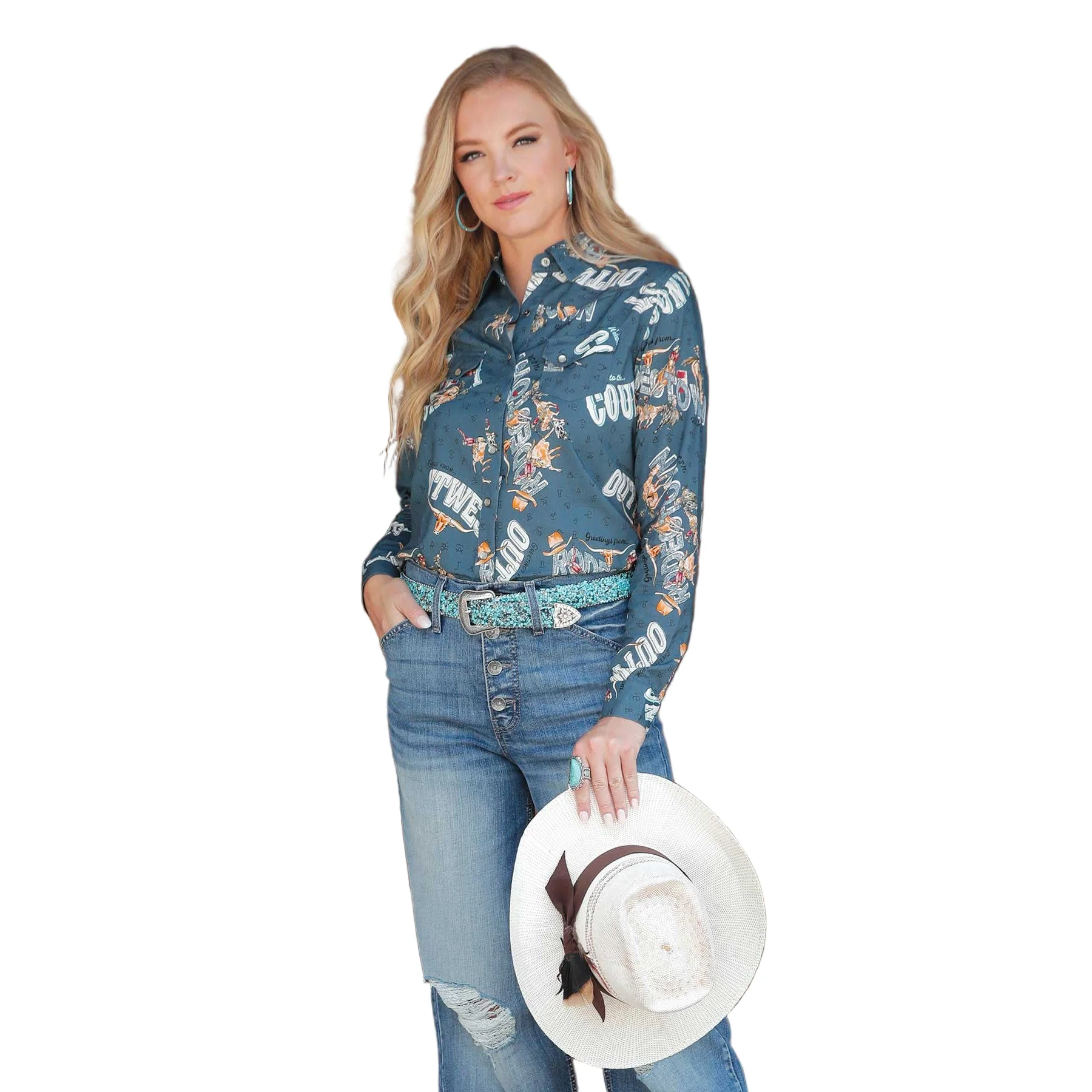 Cruel Denim Women's Long Sleeve Shirt - Blue Print
