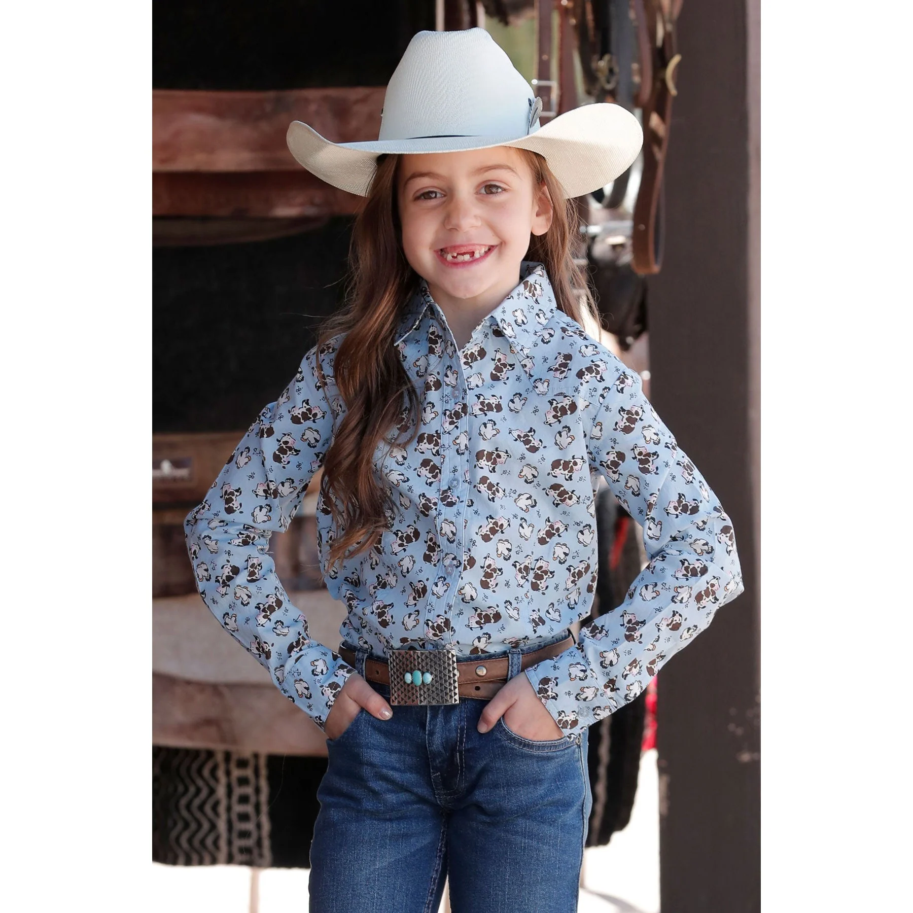 Cruel Girl Girl's Long Sleeve Print Shirt - Light Blue