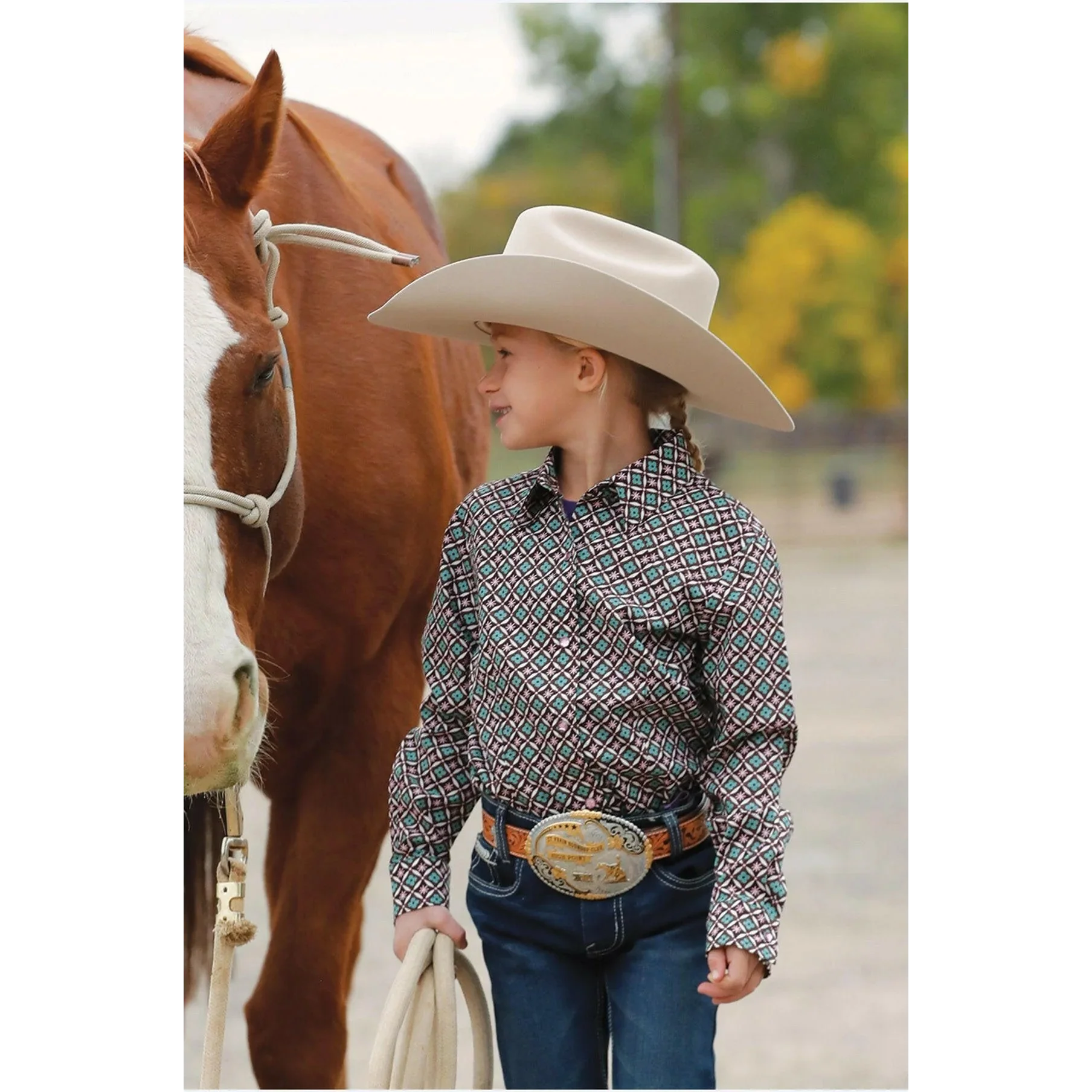 Cruel Girl Long Sleeve Girl's Western Shirt - Black/Teal/Pink