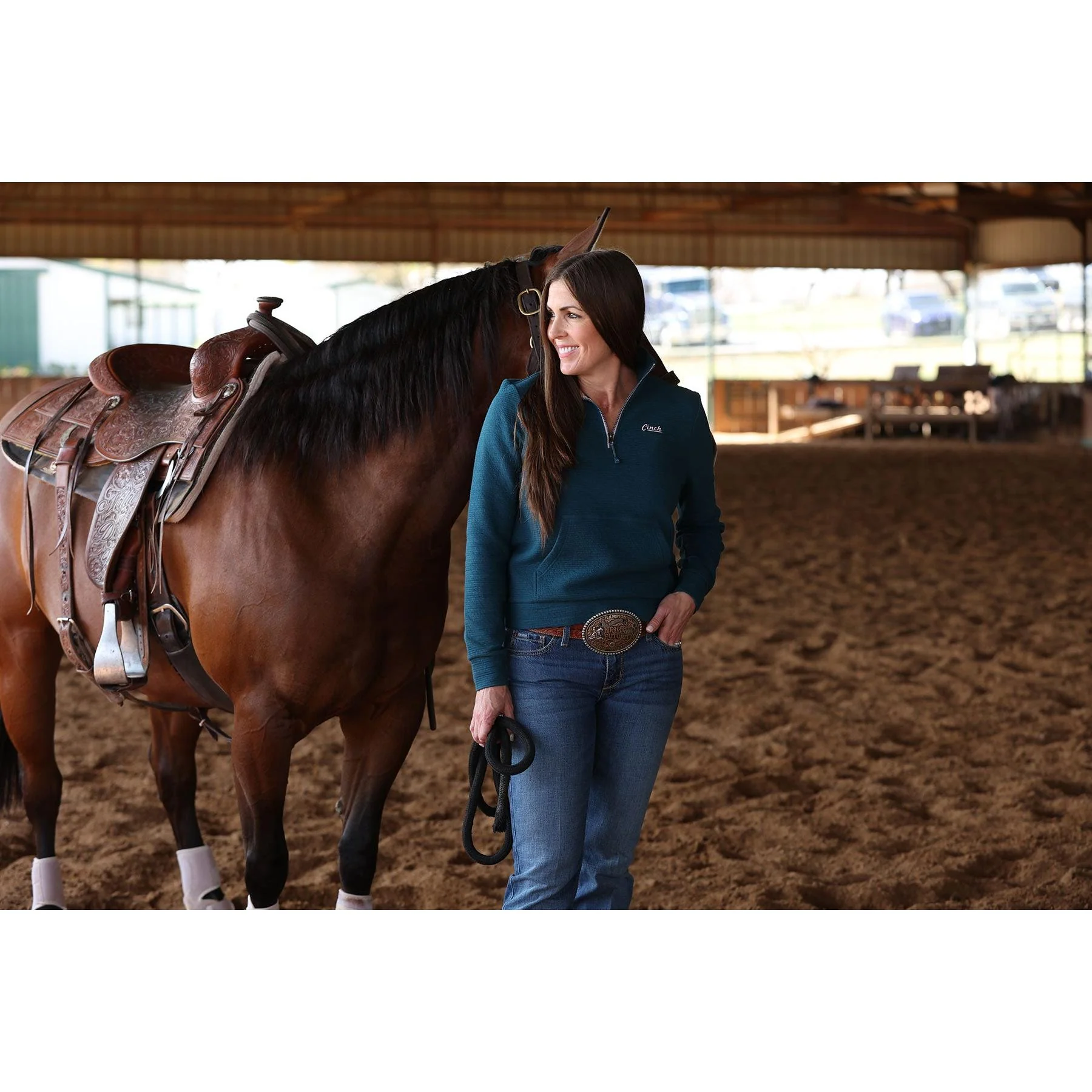 Cruel Women's Long Sleeve 1/4 Zip Sweatshirt - Teal - Image 2