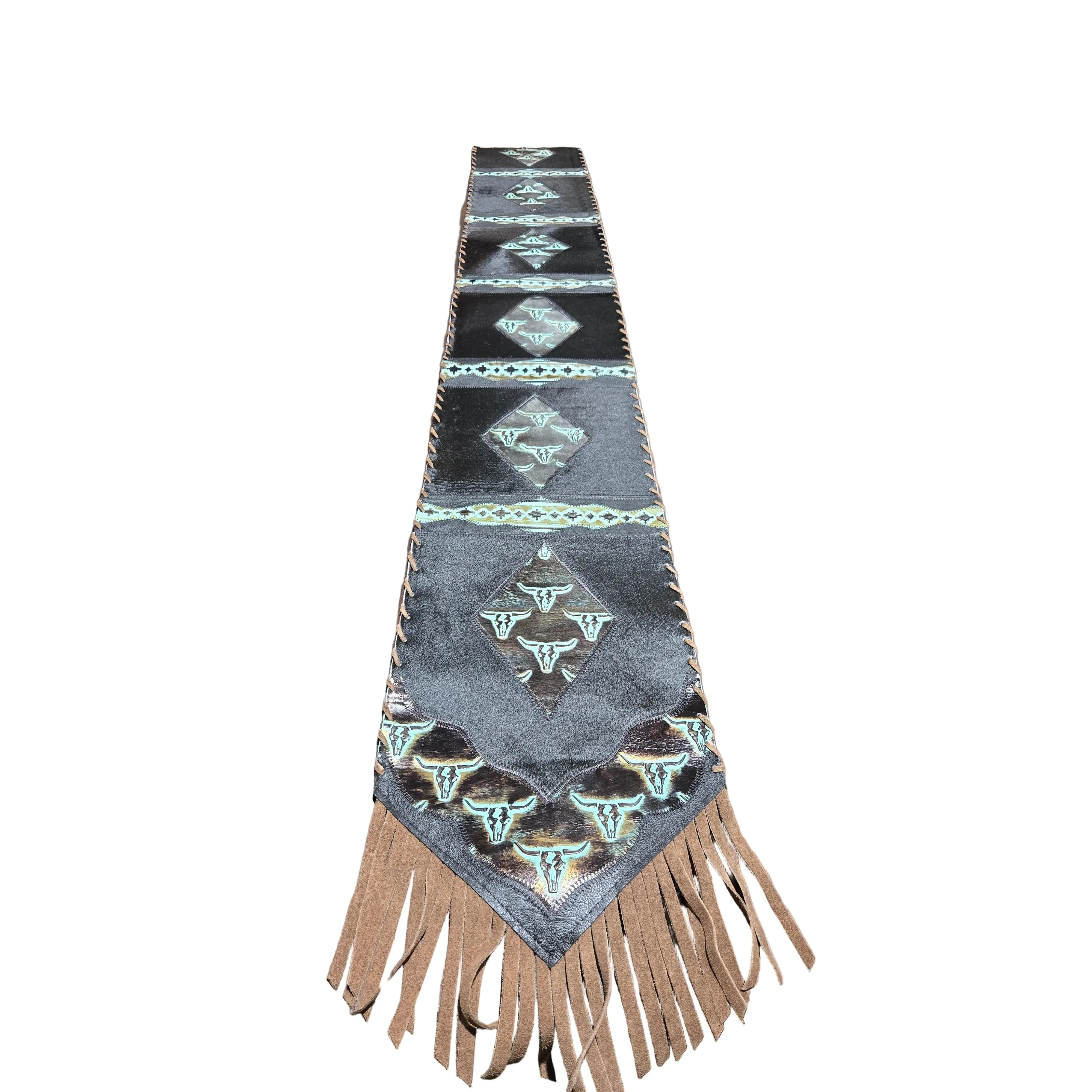 D2W Trading Fringed Longhorn Diamonds w Details & Navajo Turquoise Table Runner