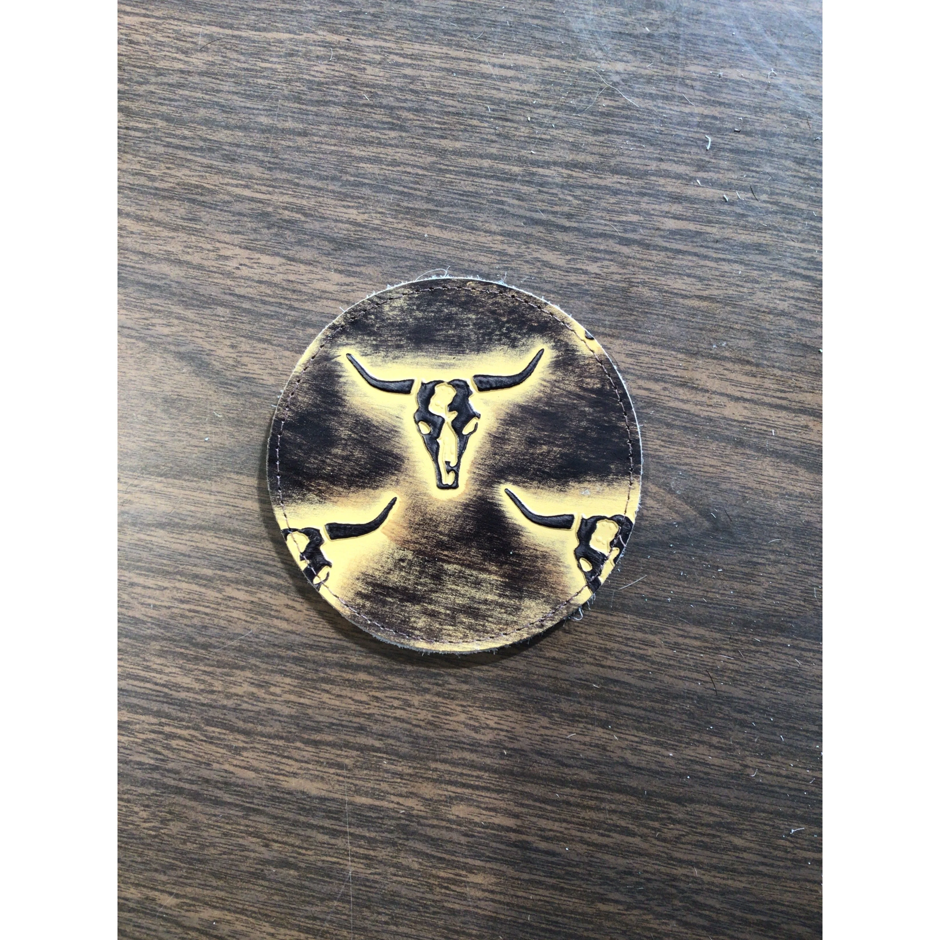 D2W Trading Longhorn Embossed Leather Coaster - Tan