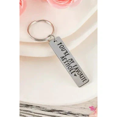 Dear Lover - Silvery 'You're My Favorite Asshole' Slogan Lettering Titanium Steel Keychain - Image 2