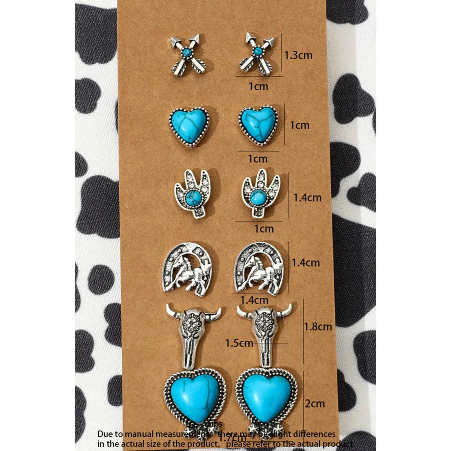 Dear Lover Western Turquoise Alloy Stud Earrings - Silver/Turquoise - Image 2