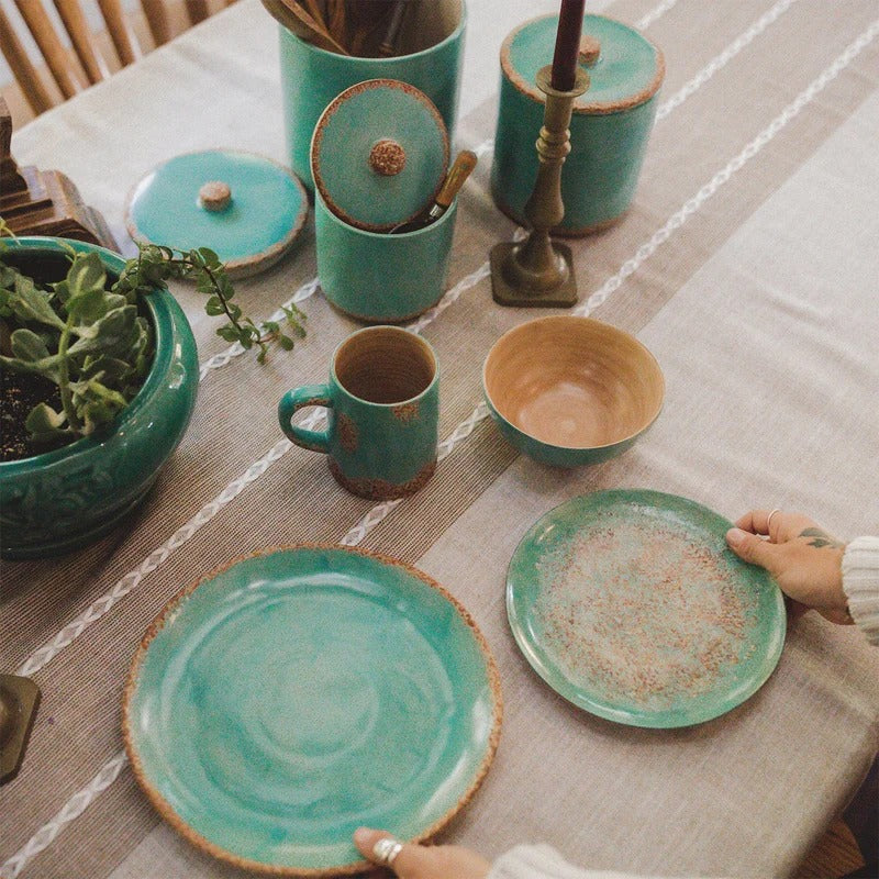 HiEnd Accents Patina Ceramic Dish Set  Turquoise 16 PC - Image 2