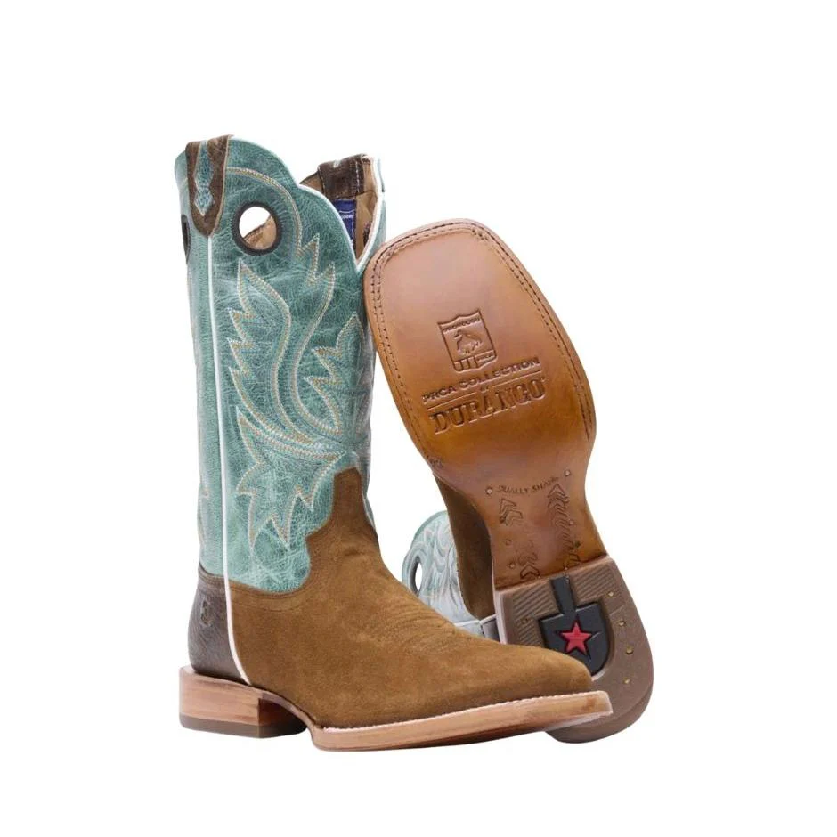 Durango Men's PRCA Collection Roughout Western Boots - Whiskey Tobacco/Aqua - Image 2