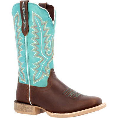 Durango Women's Western Brown 12" Bay Brown and Arctic Blue Boots