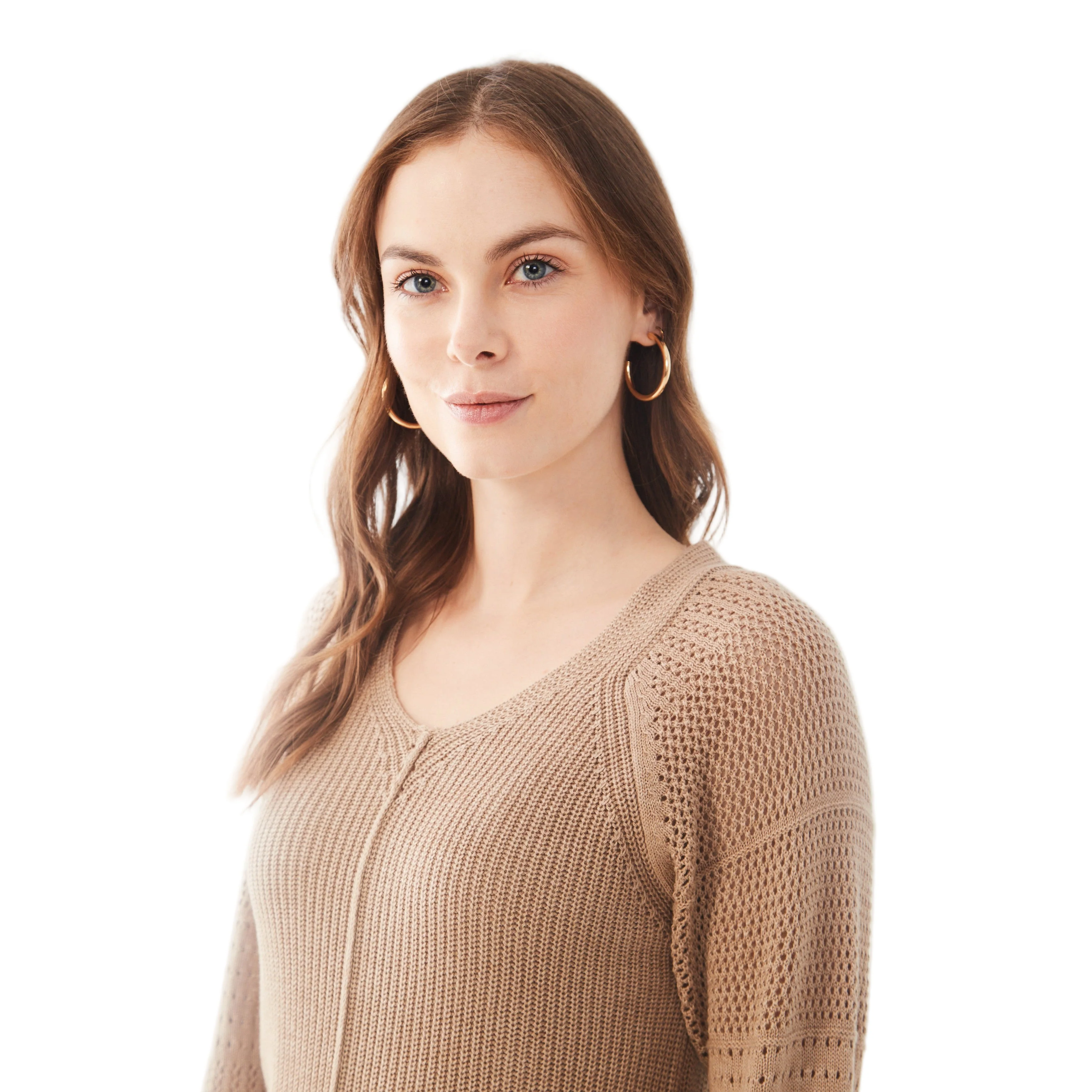 FDJ Women's Long Pointelle Sleeve V-Neck Sweater - Assorted Colours - Image 4