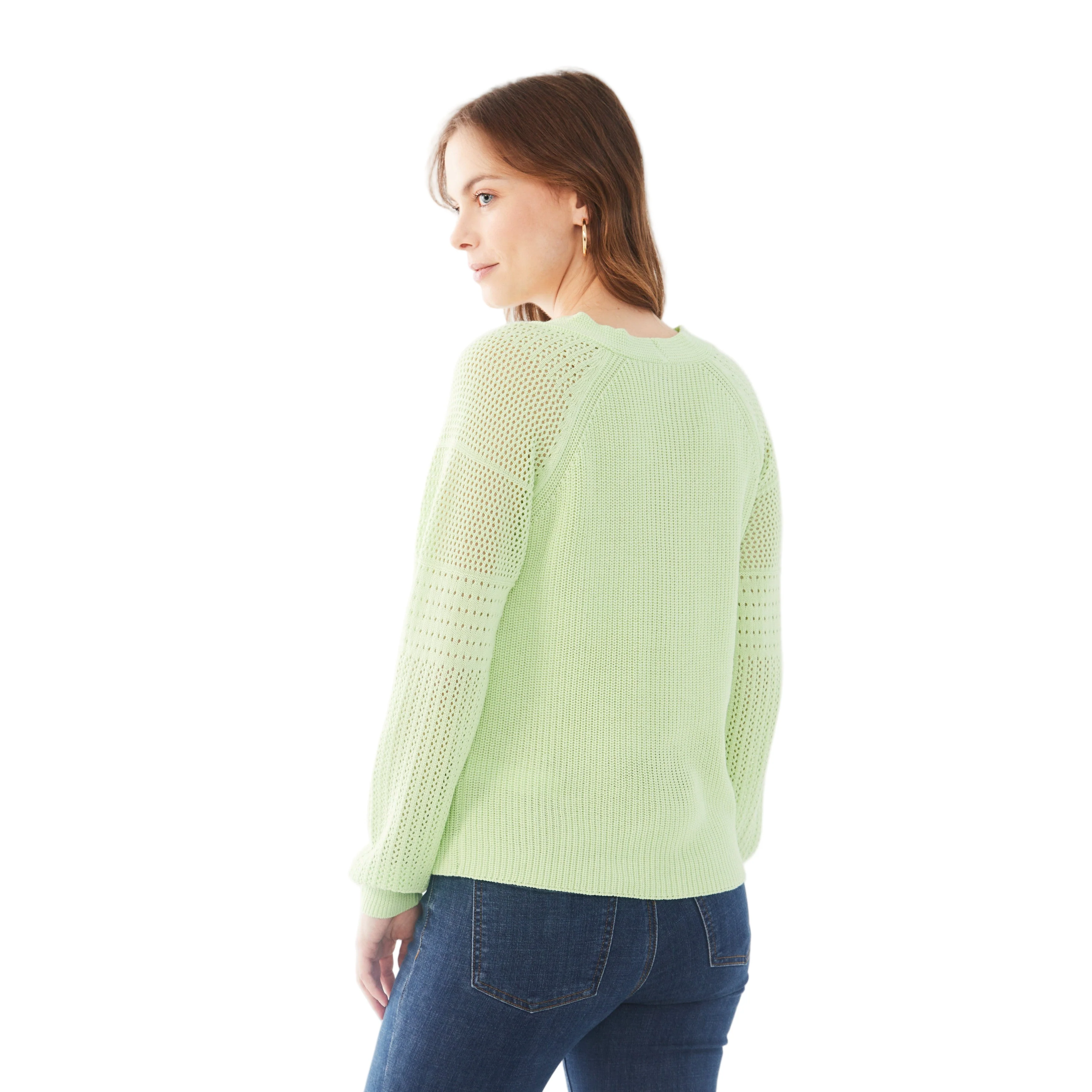 FDJ Women's Long Pointelle Sleeve V-Neck Sweater - Assorted Colours - Image 7