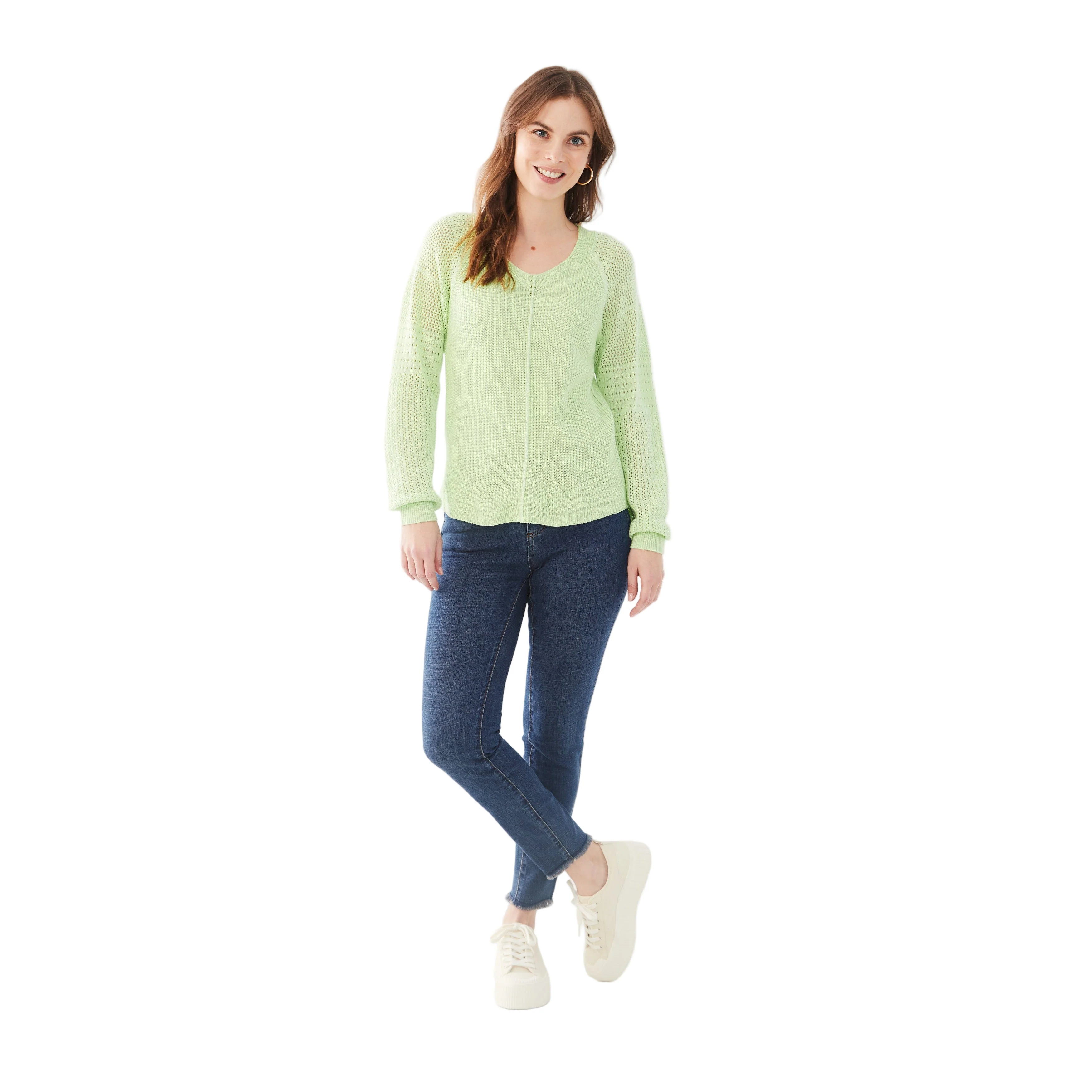 FDJ Women's Long Pointelle Sleeve V-Neck Sweater - Assorted Colours - Image 9