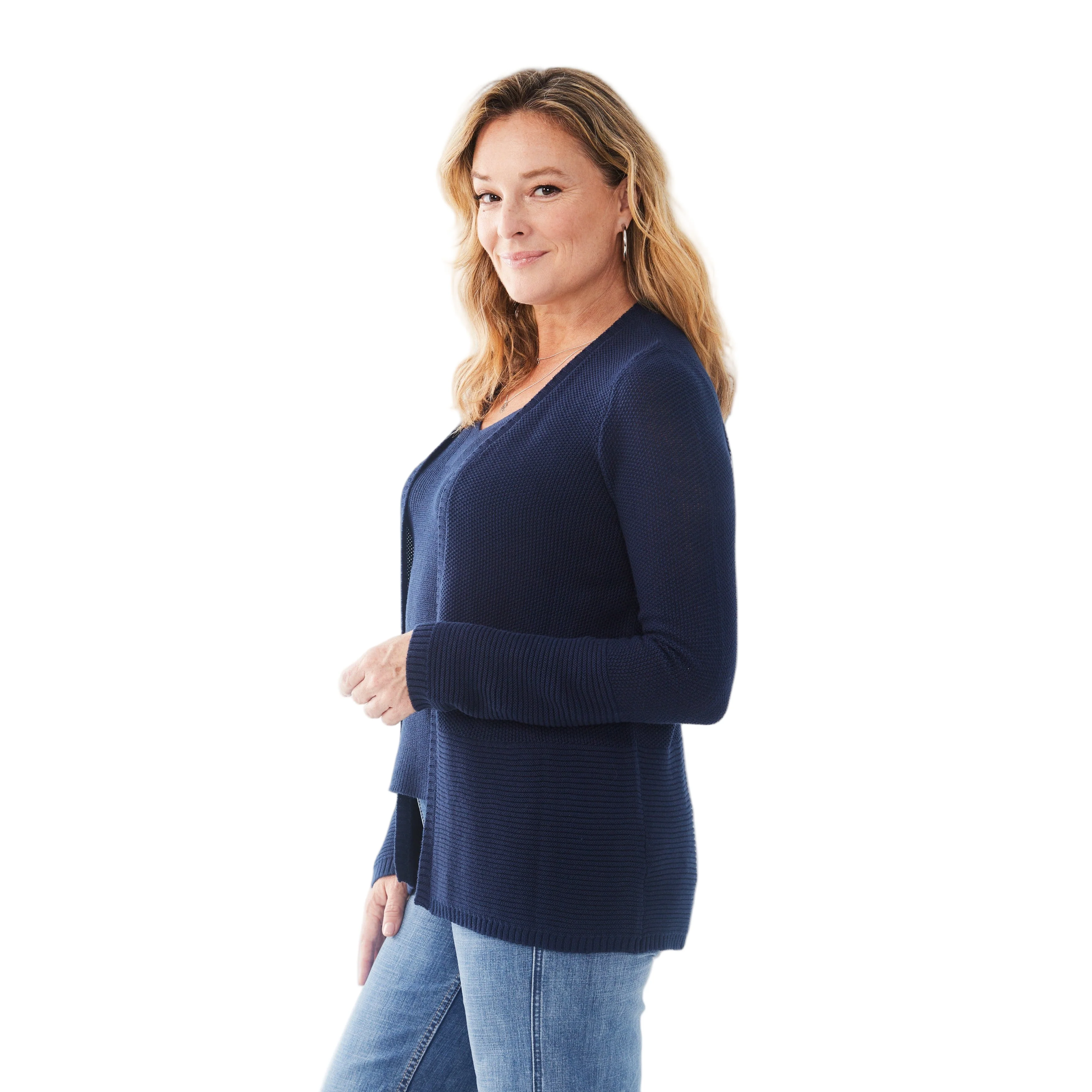 FDJ Women's Long Sleeve Textured Cardigan - Navy - Image 2